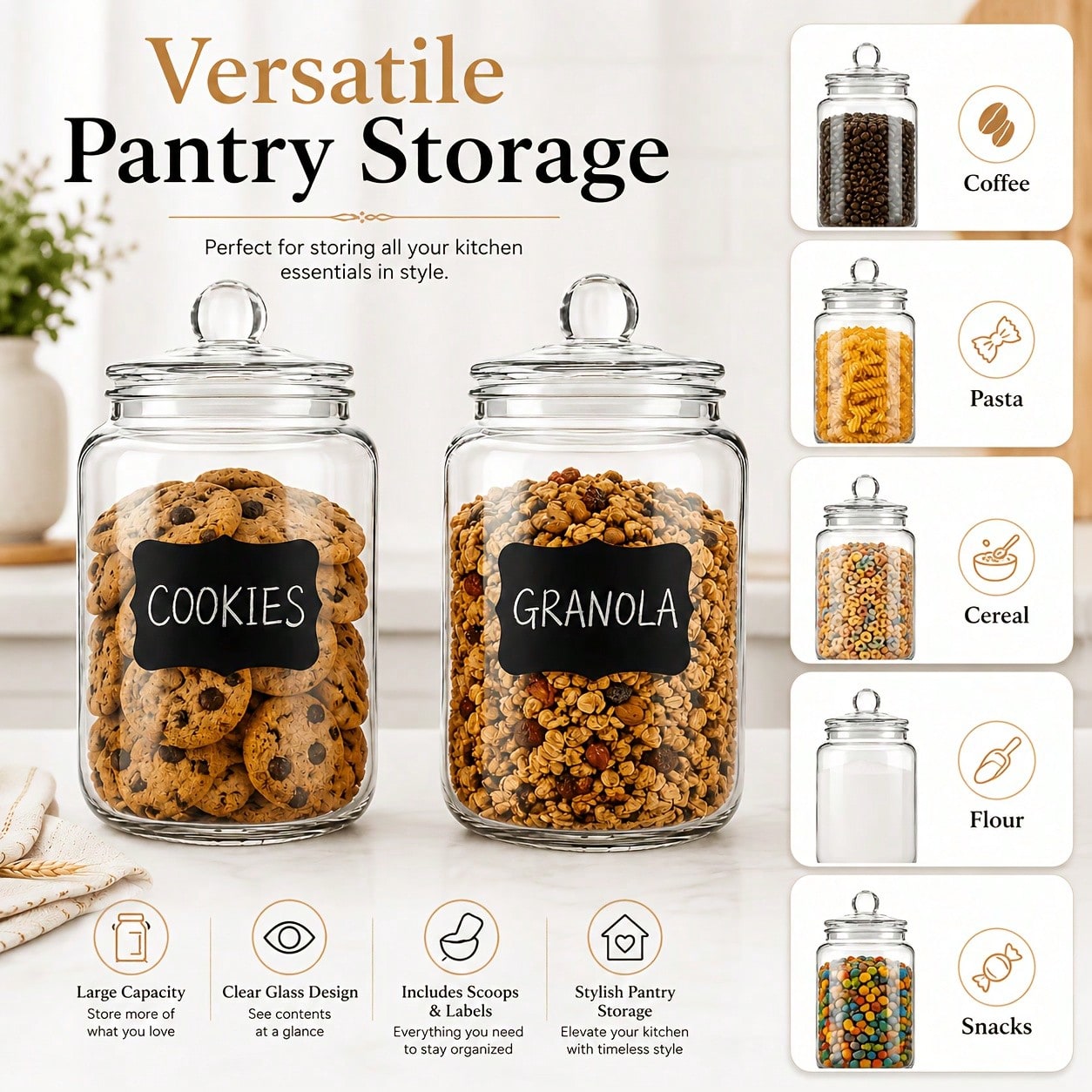 Snacks Food Labels - Set di 2 barattoli in vetro